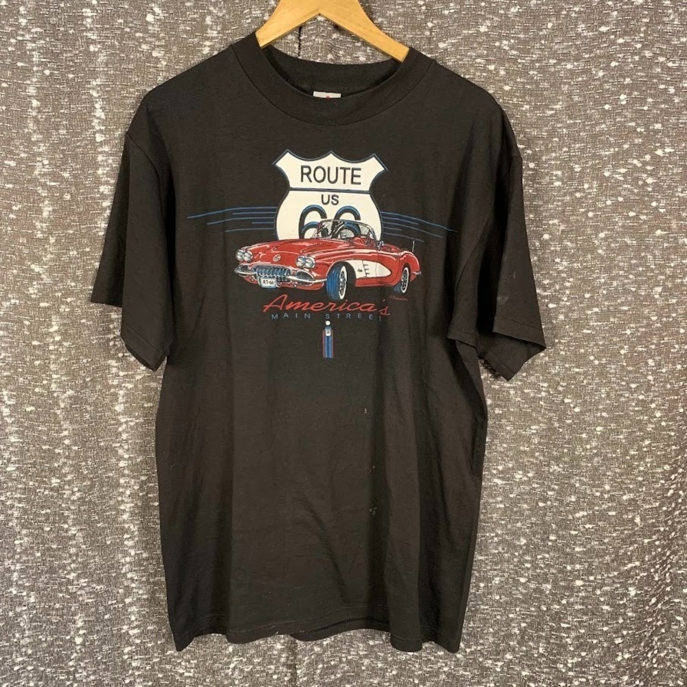 VTG H.L. Miller Route 66 Graphic Print Black‎ T-Shirt Single Stitch Size Large